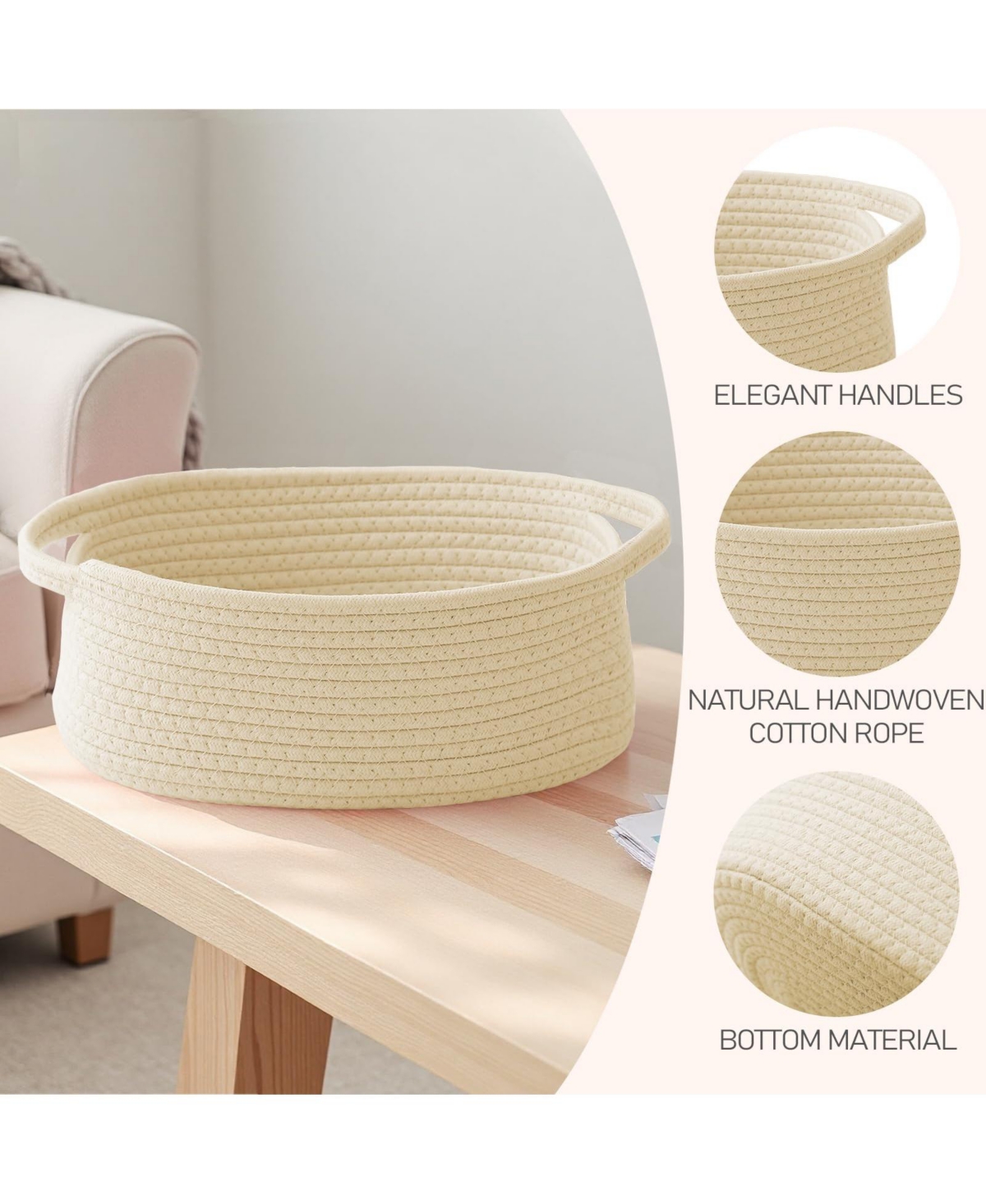 Gnuadz Woven Rope Storage Basket with Handles