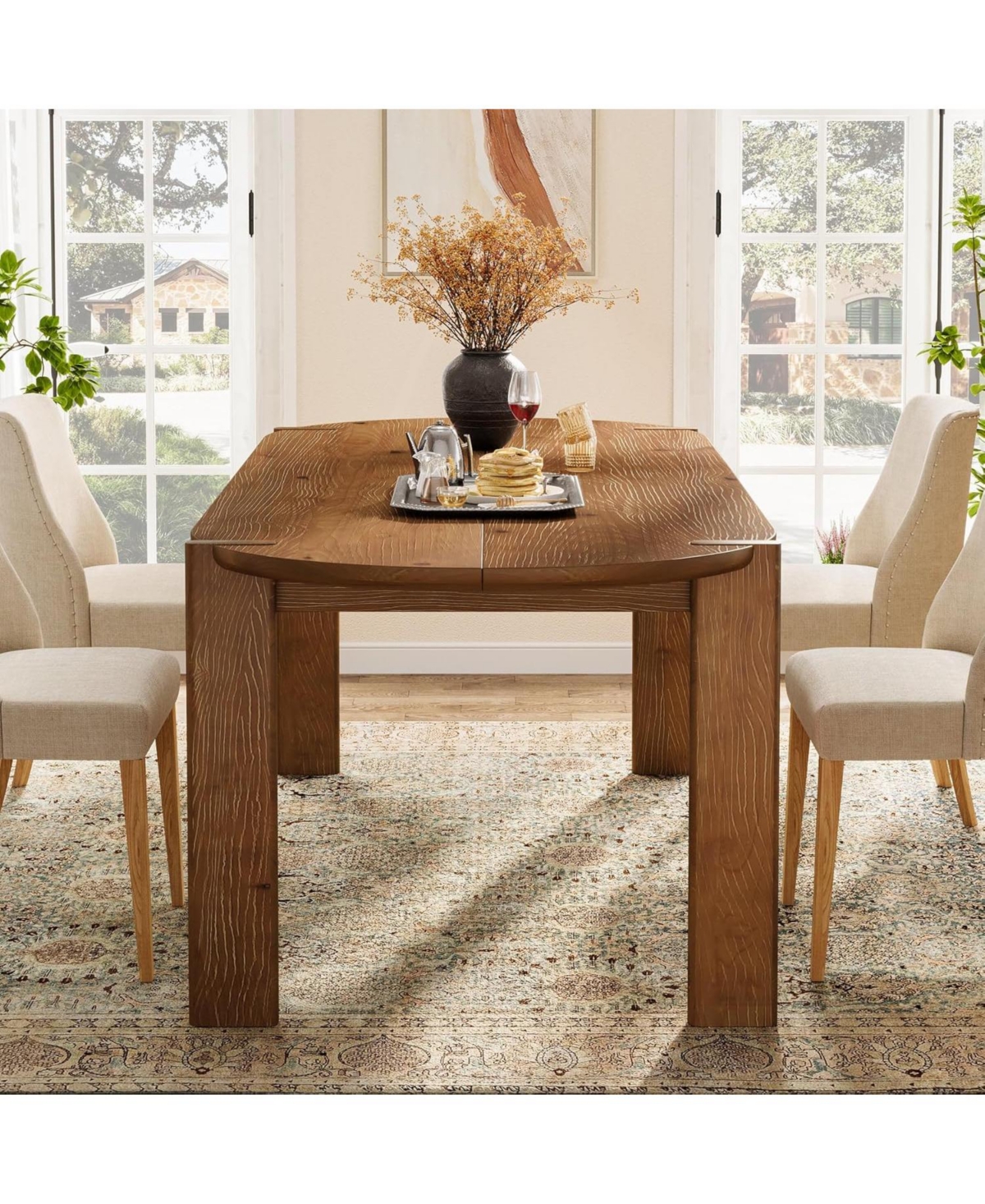 Tribesigns 63" Solid Wood Dining Table for 4-6, Farmhouse Wooden Kitchen Table, Oval Dining Room Table for Kitchen