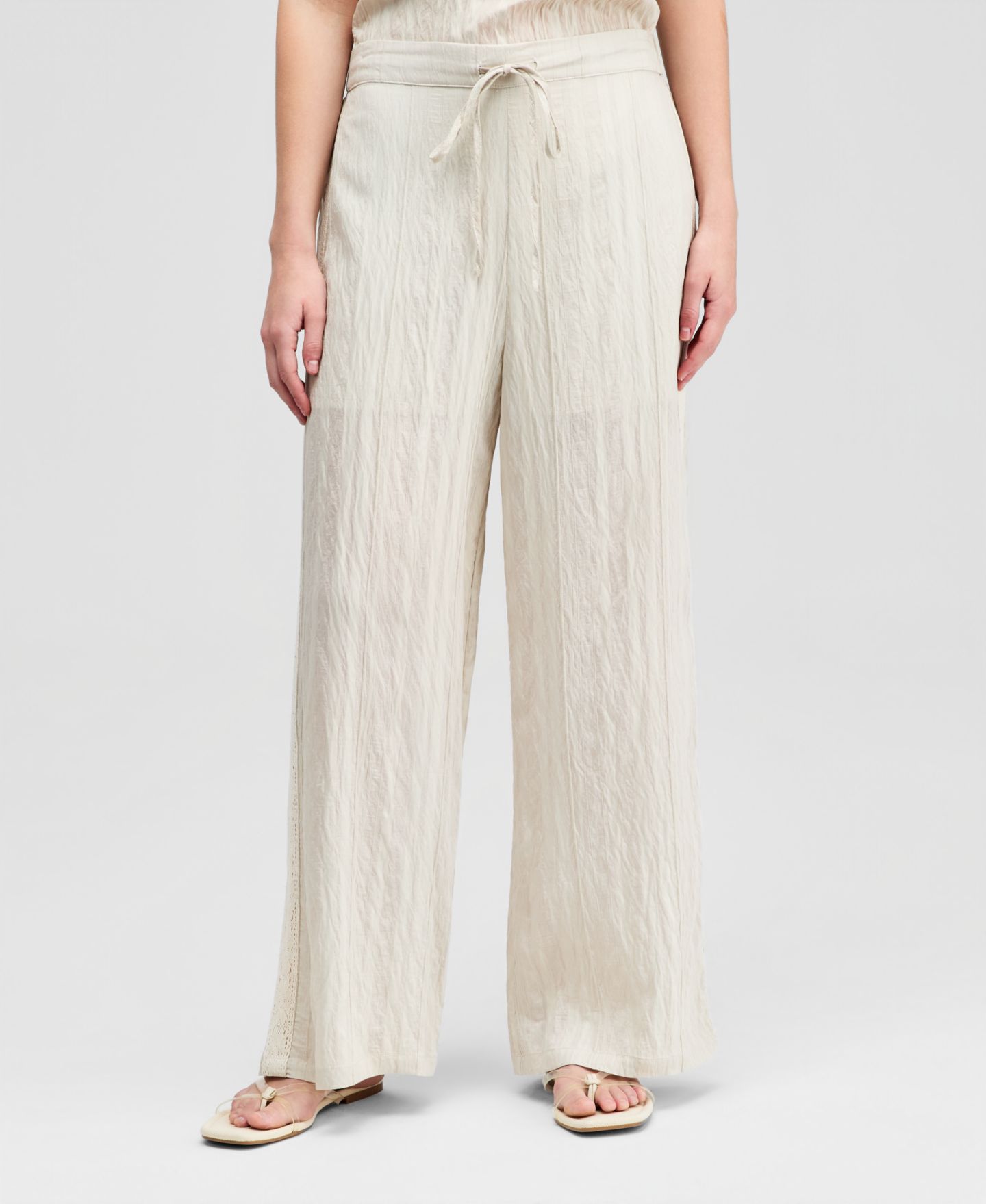 Женские брюки And Now This Petite Wide-Leg Drawstring, цвет: Кремовый — фото 3