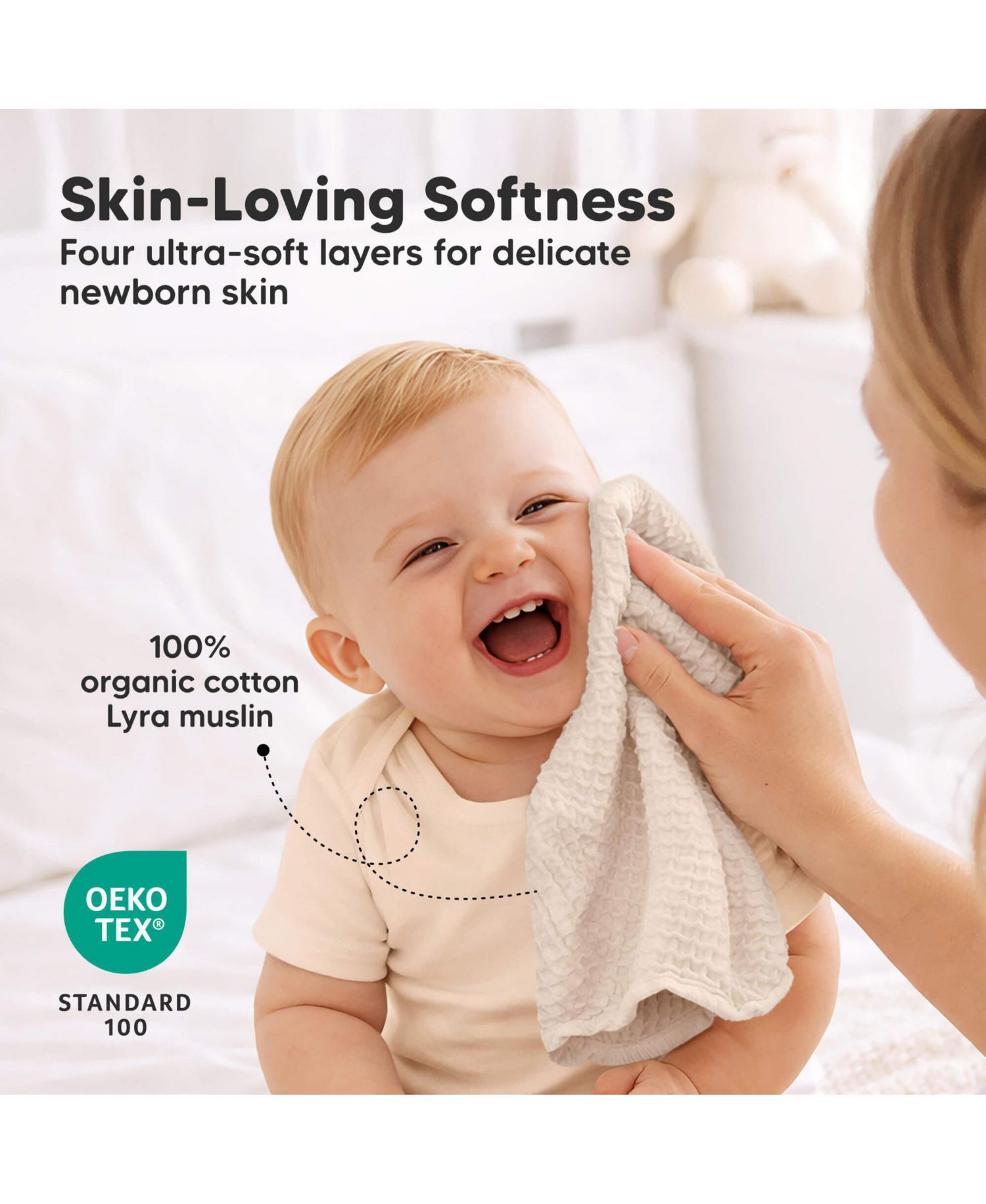 10-Pack Lyra Muslin Baby Washcloths, Soft Absorbent Cotton Muslin Wash Cloths, Burp Rags, Face Cloth Towel
