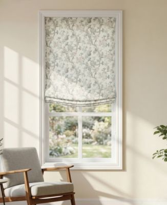 Elegant Floral Bird Relaxed Roman Shades, Light Filtering Blinds, Cordless Lift, Pull Down Window Treatment for Home