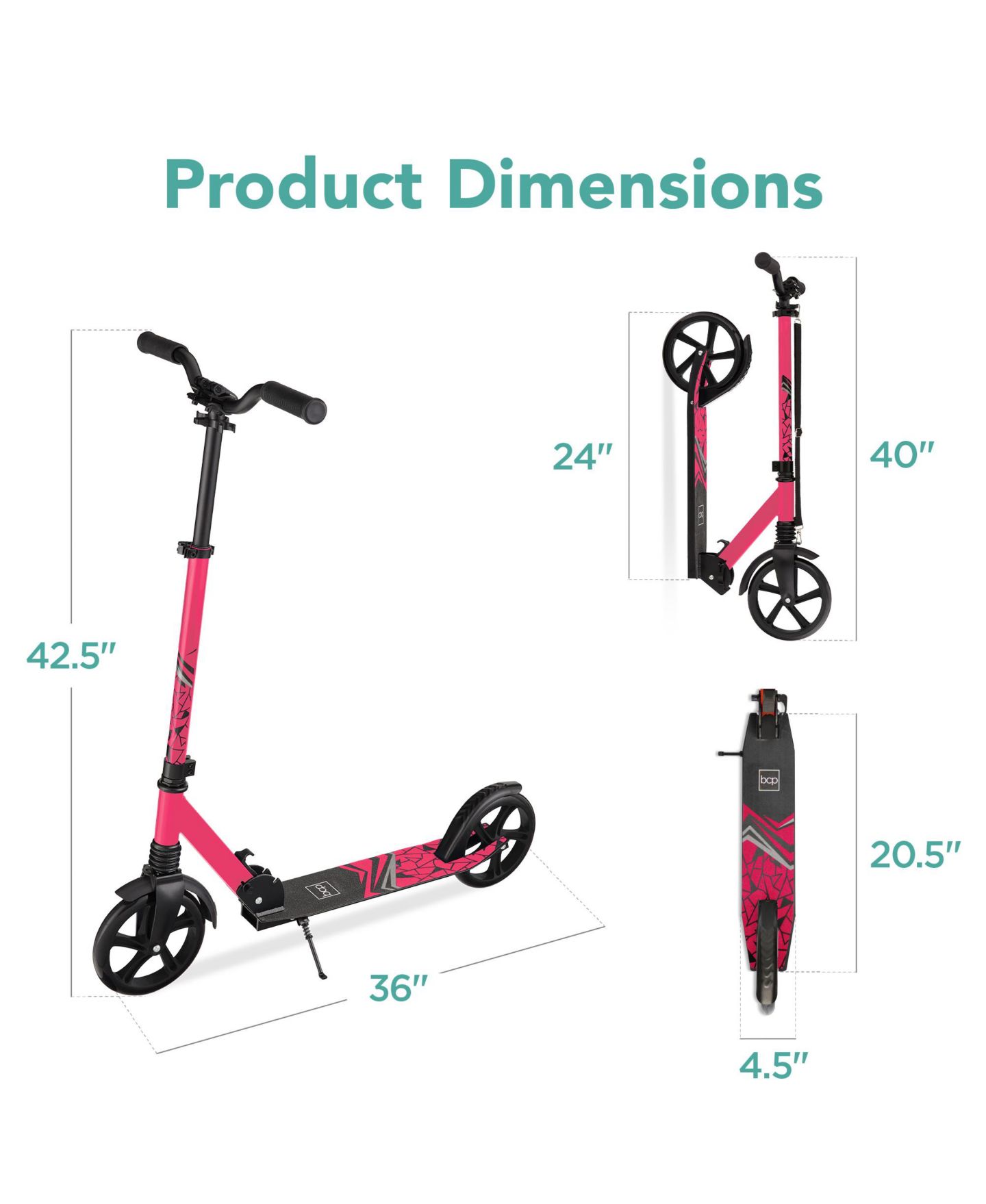 Детская игрушка Best Choice Products Height Adjustable Folding Kick Scooter with Kickstand, 220 lbs. Capacity, Ages 8+, цвет: Розовый — фото 7