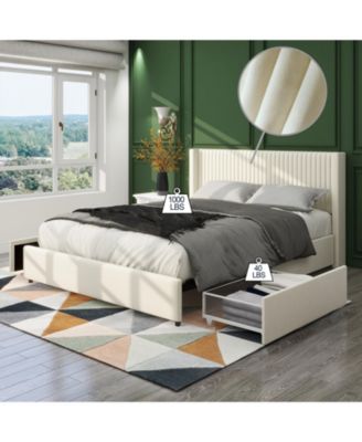 Anna Patented 2-Drawer Storage Bed Velvet Upholstered Wingback Platform Bed