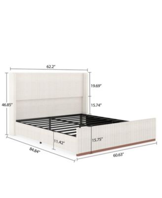 Upholstered Bed Frame, 47" Luxury Wingback Headboard