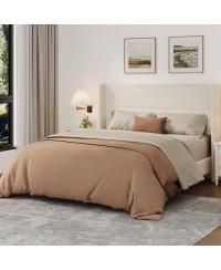 Bed Frame with Wingback Headboard, Velvet Upholstered Platform Bed Frame, Strong Wooden Slats, No Box Spring Needed, Easy Assembly