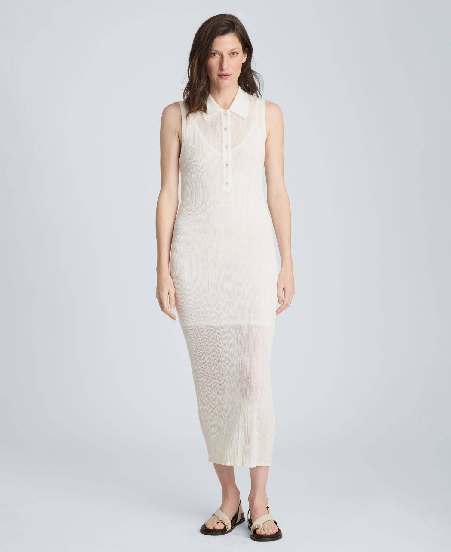 Women's Variegated Rib Sleeveless Polo Sweater Dress