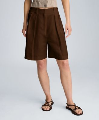 Women's High-Rise Pleated Linen Blend Shorts