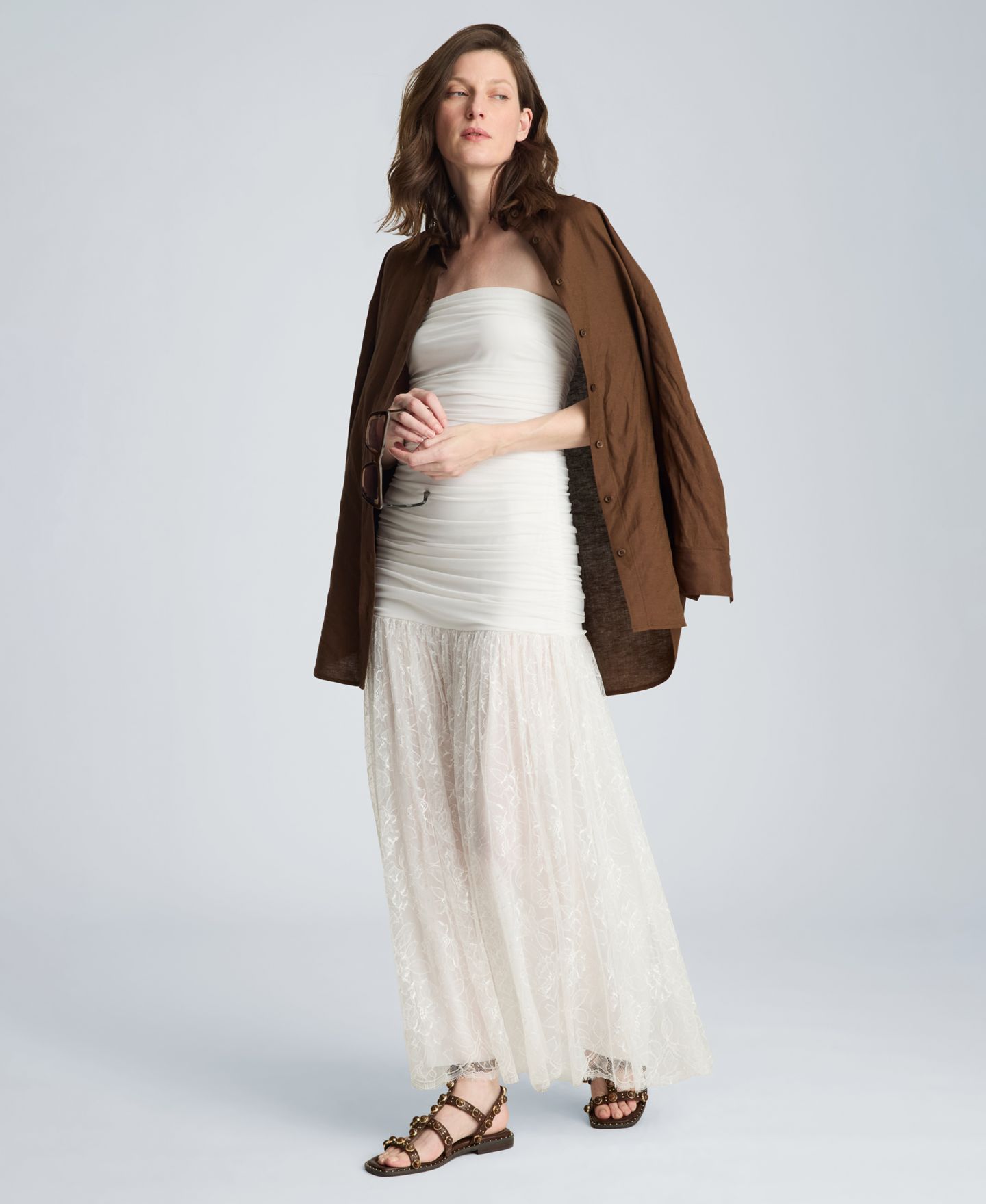 Женское платье Kenneth Cole Strapless Mesh Maxi, цвет: Чистый белый — фото 4