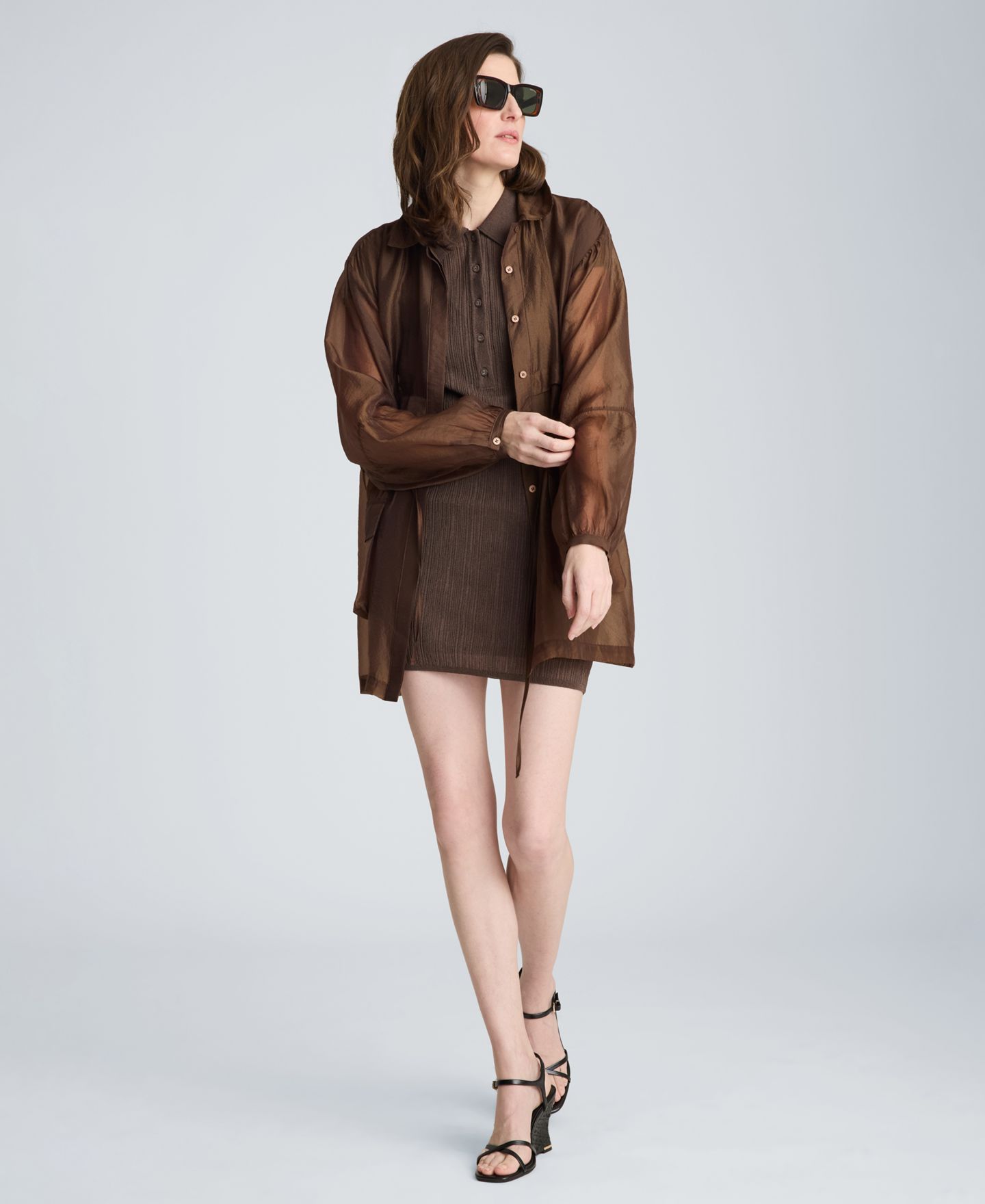 Женское платье Kenneth Cole Variegated Ribbed Collared Neck Polo Sweater Dress, цвет: Коричневый — фото 4
