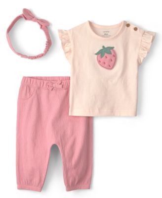 Baby Girls' Flutter Sleeve Top, Pants and Headband, 3-Piece Set