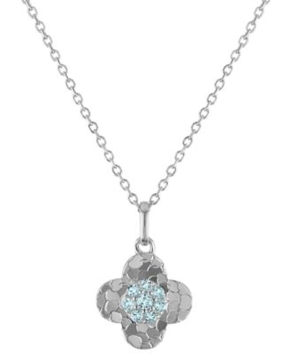 Swiss Blue Topaz (1/10 ct. t.w.) Clover Glitter Texture Pendant Necklace in 14k White Gold