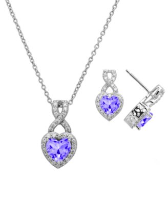 Genuine Amethyst & Genuine White Topaz Infinity Heart Pendant Necklace and Earrings (2.98 ct. t.w.) in Sterling Silver, 2-Piece Set