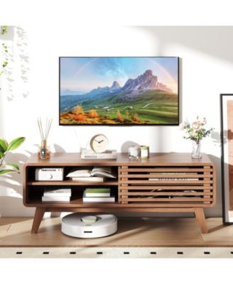 47.5-Inch Sliding Door TV Stand with Rubber Wood Legs