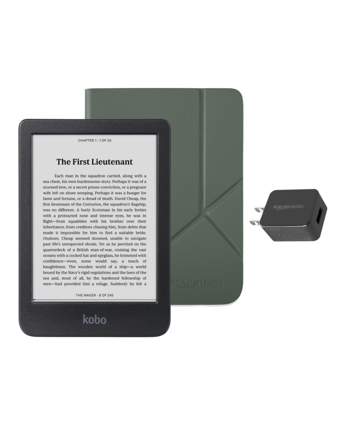 Kobo Clara Bw eReader with SleepCover Case and Ac Bundle - Misty green