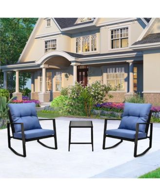 3-Piece Wicker Rocking Bistro Set with Cushions