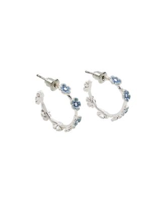 Forget-Me-Not Stud Hoop Earrings Silver - Blue  silver