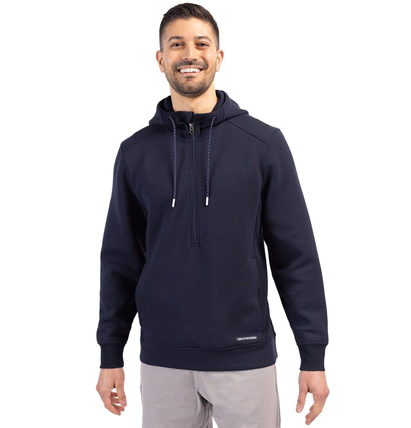 Мужской свитер Cutter & Buck Roam Half Zip Long Sleeve Hooded Pullover, цвет: Тёмно-синий — фото 1