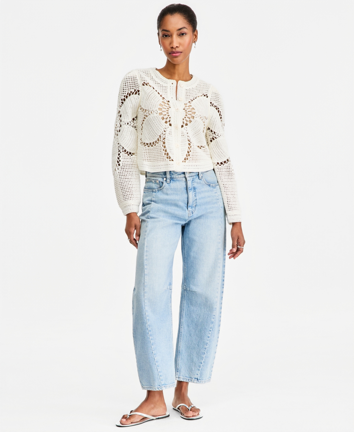 On 34th Women's Floral Pointelle Button-Front Cardigan, Macy's Exclusive