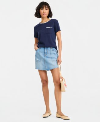 On 34th Womens Mid-Rise Raw-Edge-Hem Mini Denim Skirt Macys Exclusive - Tindra Wash 60$