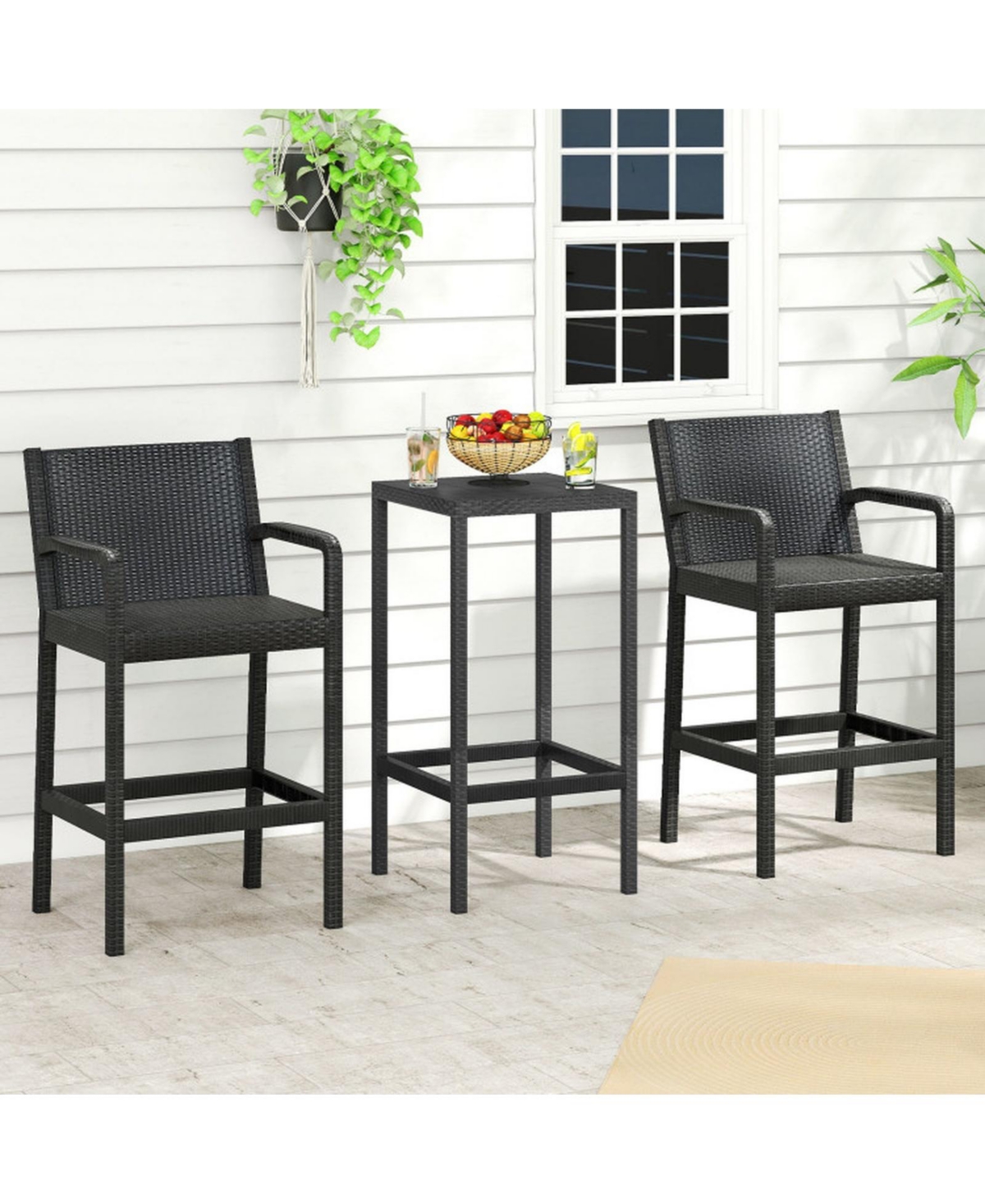 Gouun 3-Piece Outdoor Patio Bar Set with Pp Stools Featuring Integrated Armrests