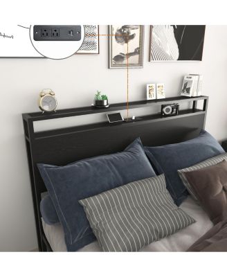 Full Bed Frame, Storage Headboard with Charging Station, Solid and Stable, Noise Free
