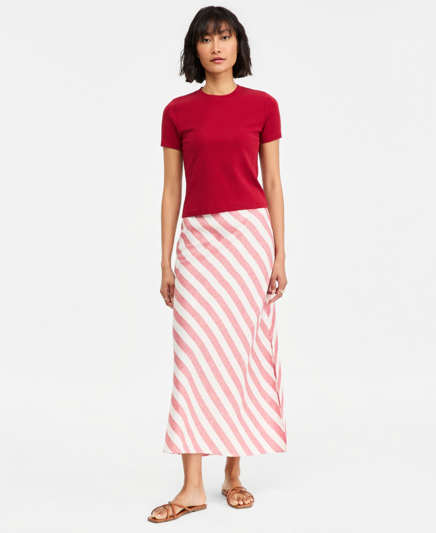 Женская юбка On 34th Stripe Linen Blend Side Slit, цвет: Красный комбинированный — фото 3