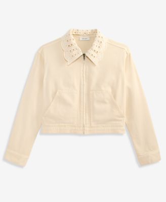 On 34th Women's Crochet Collar Cropped Denim Jacket, Macy's