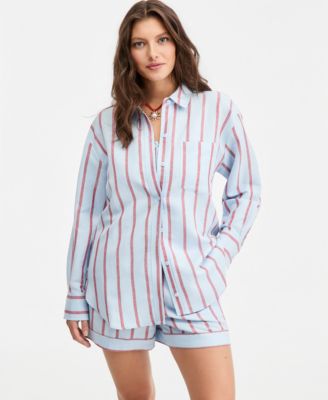 Women's Linen-Blend Relaxed Oversized Button-Down Shirt