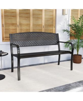 Metal Outdoor Patio Bench with High Back for 2-3-Person Seating