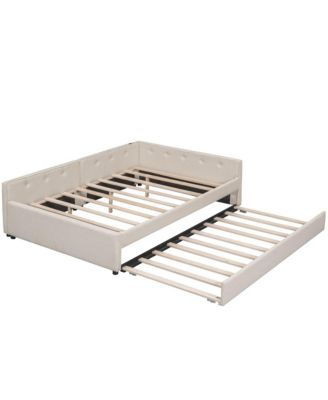 Full Size Upholstered Platform Bed with USB and Twin Size Trundle