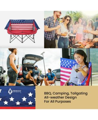 Portable Folding Double Duo Camping Chair Loveseat Couch w/ 2 Cup and Wine Glass Holders, Supports 650 lbs