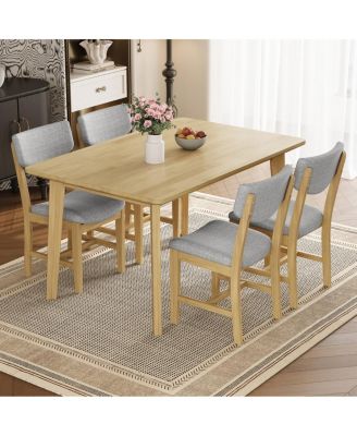  Rustic 5-Piece Dining Set Solid Wood Table and 4 Upholstered Chairs