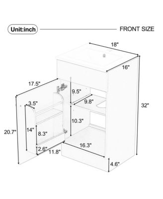 18 Inch Bathroom Vanity with Sink Cabinet Door Shelf Adjustable Shelf Freestanding Storage Vanity