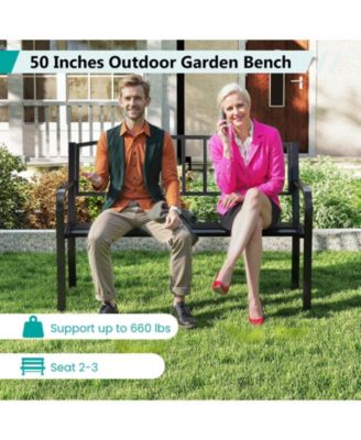 50 in Outdoor Garden Bench with Slatted Back and Curved Armrests
