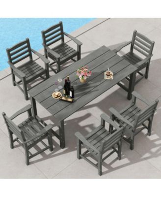 7-Piece HDPE Outdoor Dining Set with 67 in Rectangle Table and 6 Ergonomic Armchairs