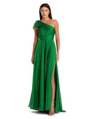 Petite Pleated One Shoulder Chiffon Gown