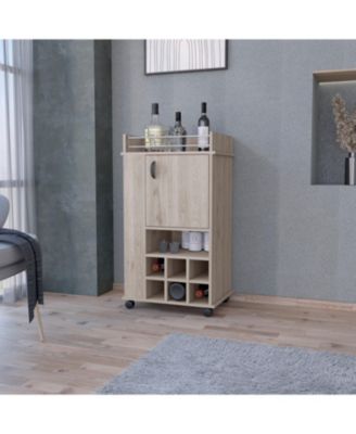Light 1-Door Bar Cart with Wine Rack and Casters, Rolling Home Bar Storage Cart