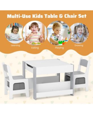 4 in 1 Kids Toddler Activity Table and Chairs Set with Reversible Tabletop