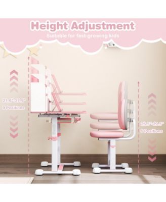 Kids Height-Adjustable Study Desk and Chair with Tilt Desktop and Pen Holder