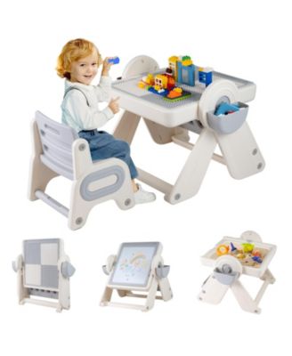 6-in-1 Multi-Activity Children Table and Chair Set with Folding Art
