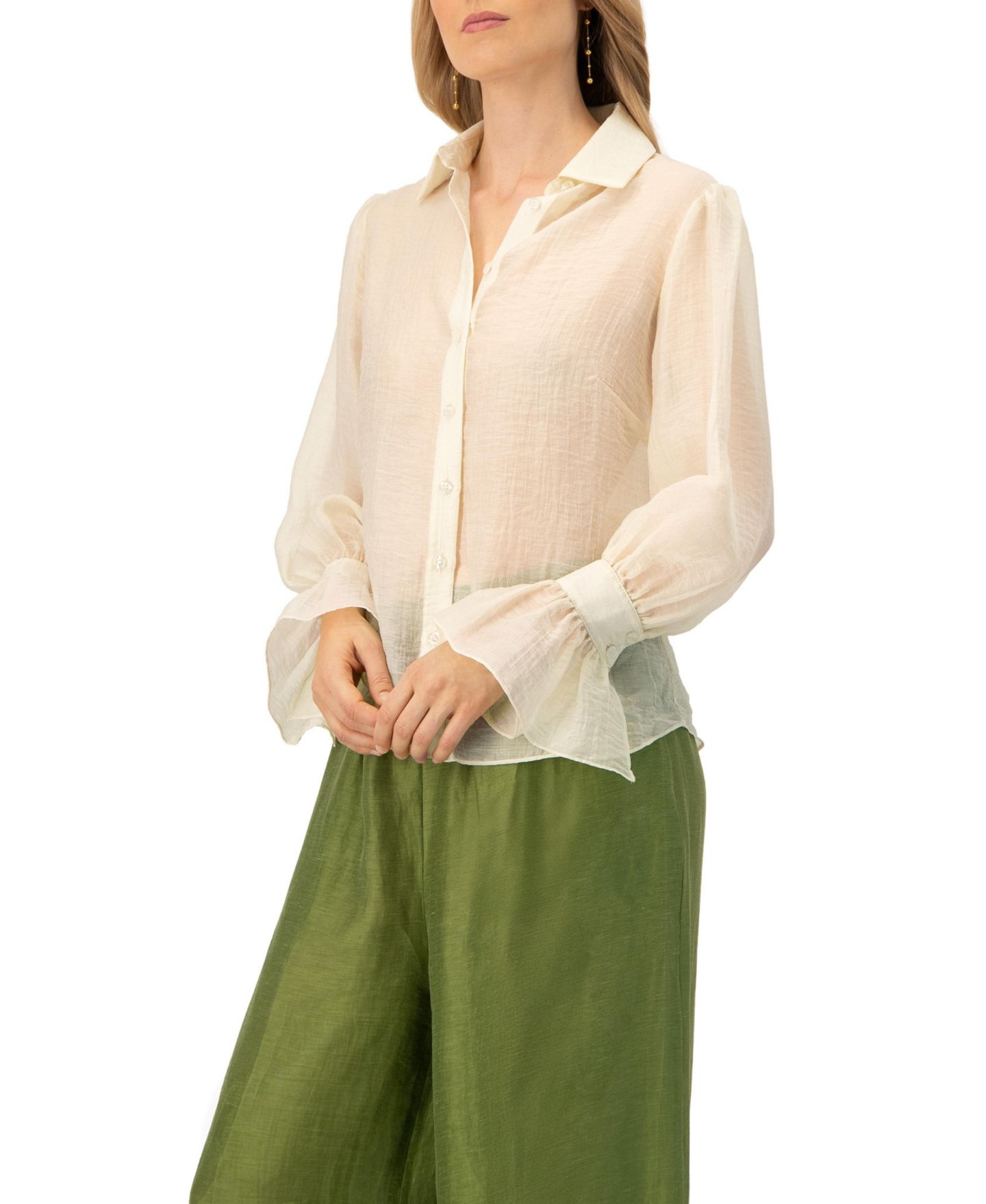 Женская рубашка Ivonne See-Through Long Sleeve With Wide Cuffs, цвет: Слоновая кость — фото 4