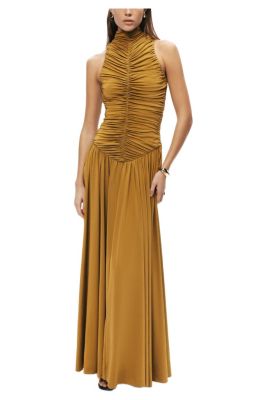 Women's Ruched High-Neck Maxi Dress