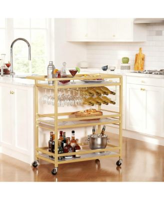 Bar Cart with Wine Rack & Glass Holder with Removable Tray - Swivel Casters