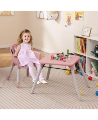 Baby 4-in-1 Convertible Table and Chair Set with PU Cushion and Safety Harness