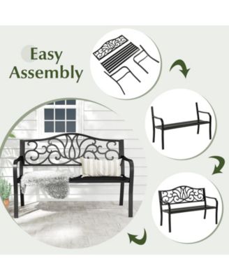 50 in Outdoor Garden Bench with Floral Backrest and Slatted Seat