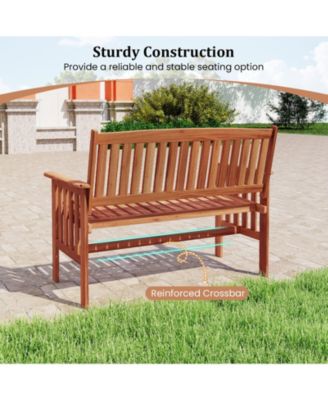 Outdoor Wood Garden Bench for Two with Backrest and Armrests