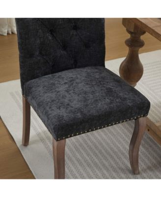 Modern Chenille Fabric Dining Chairs Set of 2 - Curved Solid Wood Legs, Nailhead Trim and Tufted Back, 300 lbs Capacity for Dining Room
