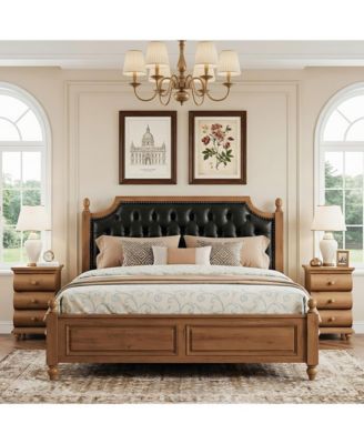 Solid Wood End Table Set of 2, 3 Drawers Narrow Sofa Side Table with Finished Back, Rustic Slim Nightstand Bedside Table