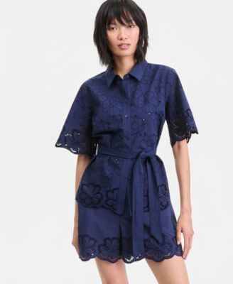 Women's Cotton Eyelet Tie-Waist Blouse