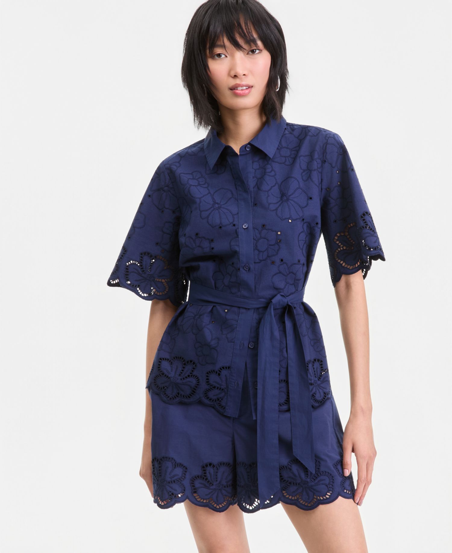 Women's Cotton Eyelet Tie-Waist Blouse